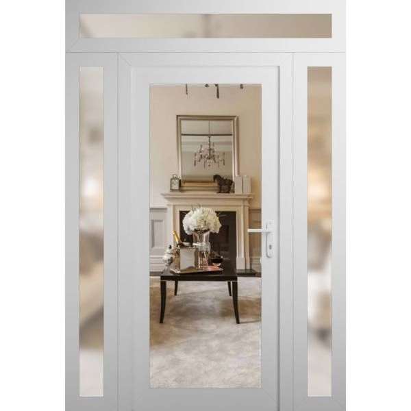 Front Exterior Prehung Metal-Plastic Door Clear Glass / MANUX 8666 White Silk / Office Commercial and Residential Doors Entrance Patio Garage 62 x 96 (16+30+16" x 80+16")Left-hand Inswing