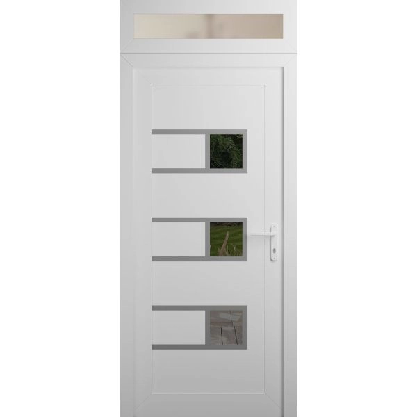 Front Exterior Prehung Metal-Plastic Door | Manux 8933 White Silk | Top Sidelite Transom | Office Commercial and Residential Doors Entrance Patio Garage 32" x 94" (W32" x H80+14") Left hand Inswing