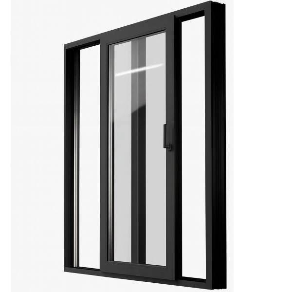 Patio Exterior Metal-Plastic Sliding Doors / Patio 8177 Matte Black 64" x 80" Right active door / Tempered Clear Glass Bypass Door