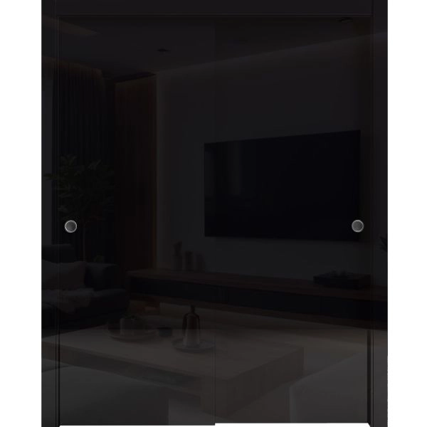 Sliding Closet Bypass Doors 36 x 80 inches | Planum 0010 Gloss Black | Rails Hardware Set | Wood Solid Bedroom Wardrobe Doors