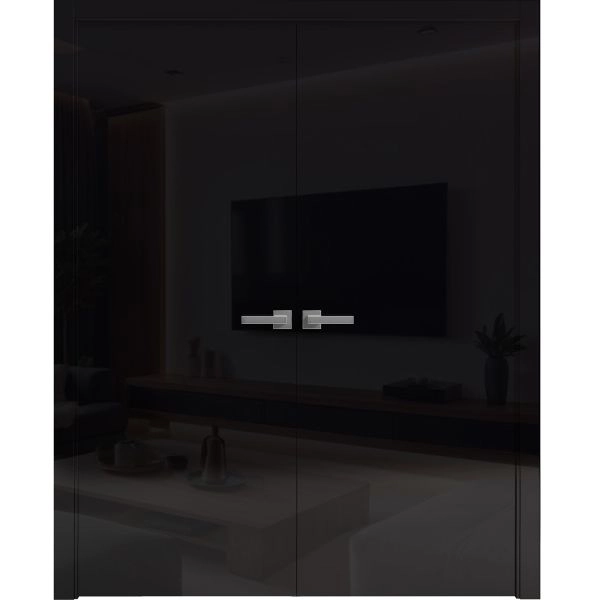 Interior Double Doors 36 x 80 inches | Planum 0010 Gloss Black | Wood Interior Solid Panel Frame | Closet Bedroom Doors