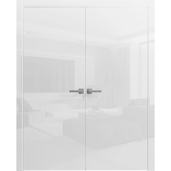 Interior Double Doors 36 x 80 inches | Planum 0010 Gloss White | Wood Interior Solid Panel Frame | Closet Bedroom Doors