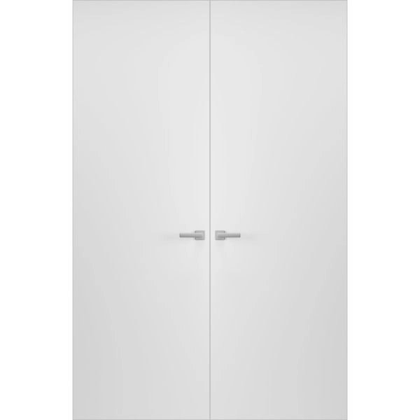 Hidden Double Doors | Planum 0010 Primed White with Concealed White Metal Frame 36" x 80" (2* 18x80) Left-hand Inswing