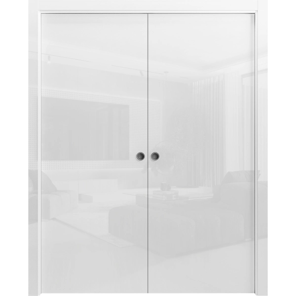 Sliding Double Pocket Doors 36 x 80 inches | Planum 0010 Gloss White | Kit Rail Hardware | Solid Wood Interior Bedroom Doors