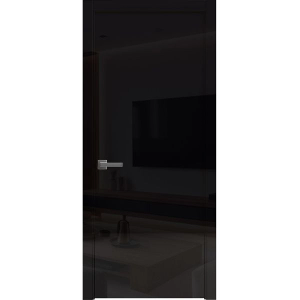 Interior Door 18 x 80 inches | Planum 0010 Gloss Black | Single Regular Panel Frame Handle | Bathroom Bedroom Doors