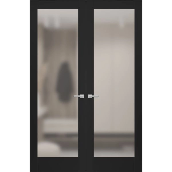 Hidden Double Doors | Planum 2102 Matte Black Concealed Metal Frame 36" x 80" (2* 18x80) Right-hand Inswing
