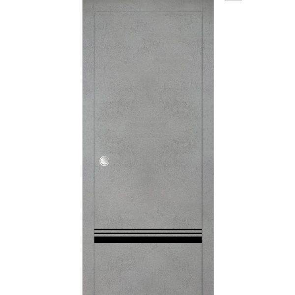 Sliding French Pocket Door with | Planum 0012 Concrete and Aluminum Strips | Kit Trims Rail Hardware | Solid Wood Interior Bedroom Sturdy Doors