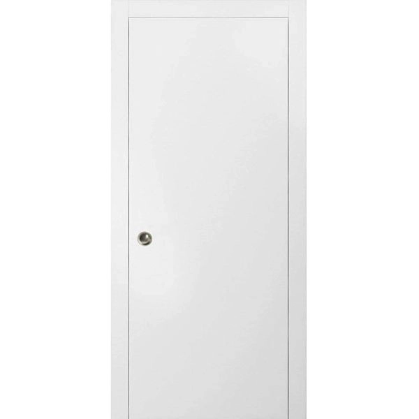 Sliding French Pocket Door with | Planum 0010 White Silk | Kit Trims Rail Hardware | Solid Wood Interior Bedroom Sturdy Doors