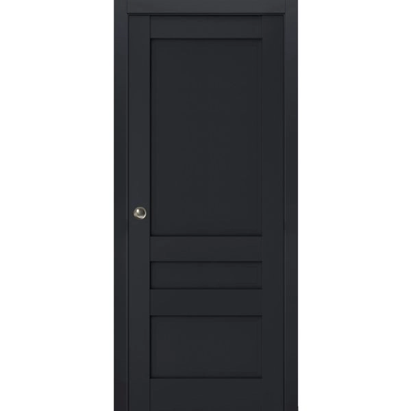 Sliding French Pocket Door | Veregio 7411 Antracite | Kit Trims Rail Hardware | Solid Wood Interior Bedroom Sturdy Doors