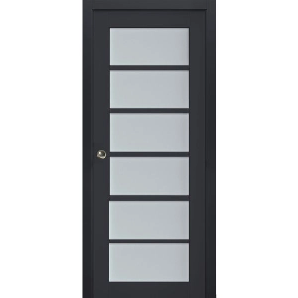 Sliding French Pocket Door | Veregio 7602 Antracite with Frosted Glass | Kit Trims Rail Hardware | Solid Wood Interior Bedroom Sturdy Doors