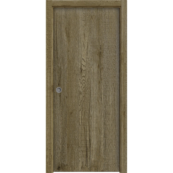Sliding Pocket Door 18 x 80 inches | BASIC 3001 Antique Oak | Kit Rail Hardware | Solid Wood Interior Bedroom Modern Doors