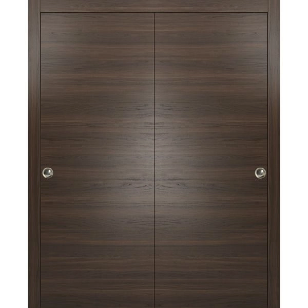 Sliding Closet Bypass Doors | Planum 0010 Chocolate Ash | Sturdy Top Mount Rails Moldings Trims Hardware Set | Wood Solid Bedroom Wardrobe Doors 