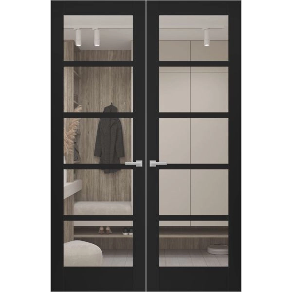 Hidden Double Doors | Quadro 4522 Matte Black Concealed Metal Frame 36" x 80" (2* 18x80) Right-hand Inswing