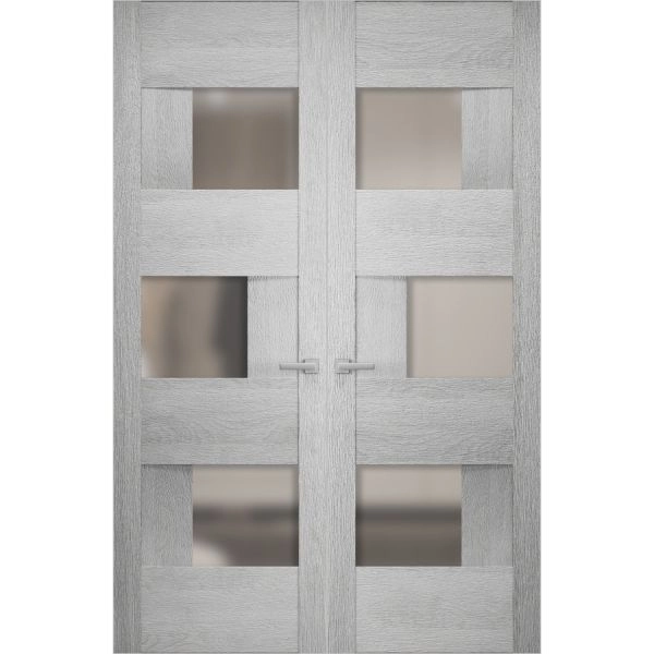 Hidden Double Doors | Sete 6933 Light Grey Oak Concealed Metal Frame 36" x 80" (2* 18x80) Left-hand Inswing