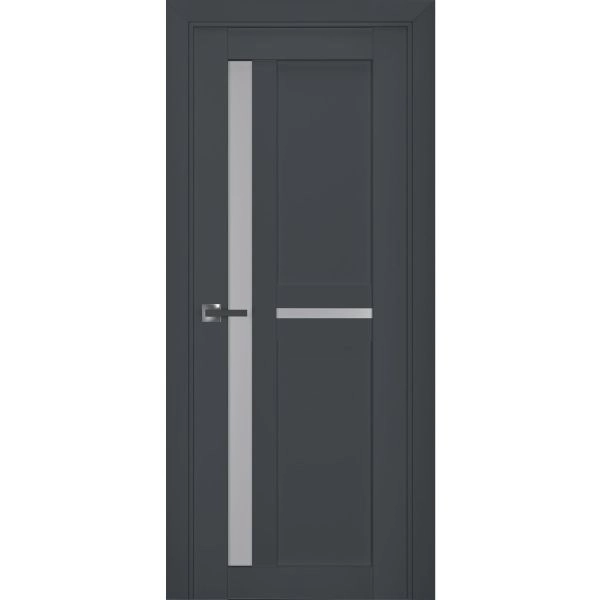 Interior Solid French Door | Veregio 7288 Antracite with Frosted Glass | Single Regular Panel Frame Trims Handle | Bathroom Bedroom Sturdy Doors 