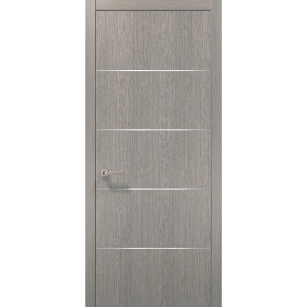 Modern Wood Interior Door with Hardware | Planum 0020 Grey Oak | Single Pre-hung Panel Frame Trims | Bathroom Bedroom Sturdy Doors