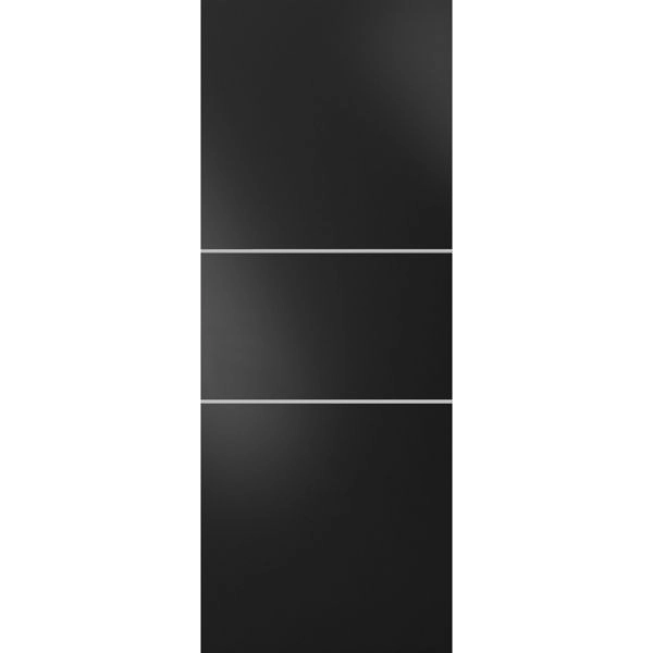 Slab Barn Door Panel | Planum 0110 Matte Black and Aluminum Strips | Sturdy Finished Modern Doors | Pocket Closet Sliding