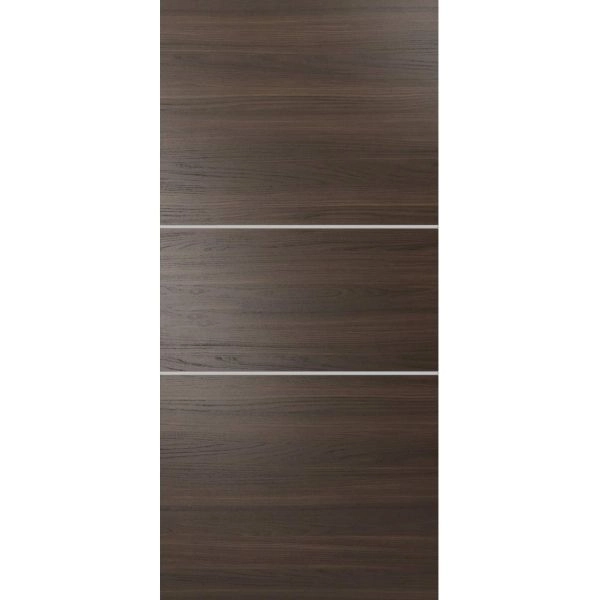 Slab Barn Door Panel | Planum 0110 Chocolate Ash and Aluminum Strips | Sturdy Finished Doors | Pocket Closet Sliding