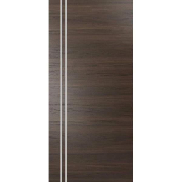 Slab Barn Door Panel | Planum 0310 Chocolate Ash and Aluminum Strips | Sturdy Finished Doors | Pocket Closet Sliding