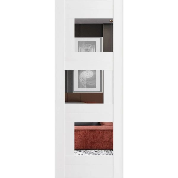 Slab Door Panel Opaque Glass 18 x 96 inches / Sete 6999 White Silk with Mirror / Modern Finished Doors / Pocket Closet Sliding Barn