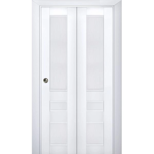 Sliding Closet Bi-fold Doors | Veregio 7411 White Silk | Sturdy Tracks Moldings Trims Hardware Set | Wood Solid Bedroom Wardrobe Doors