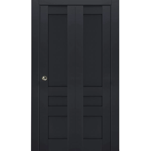 Sliding Closet Bi-fold Doors | Veregio 7411 Antracite | Sturdy Tracks Moldings Trims Hardware Set | Wood Solid Bedroom Wardrobe Doors