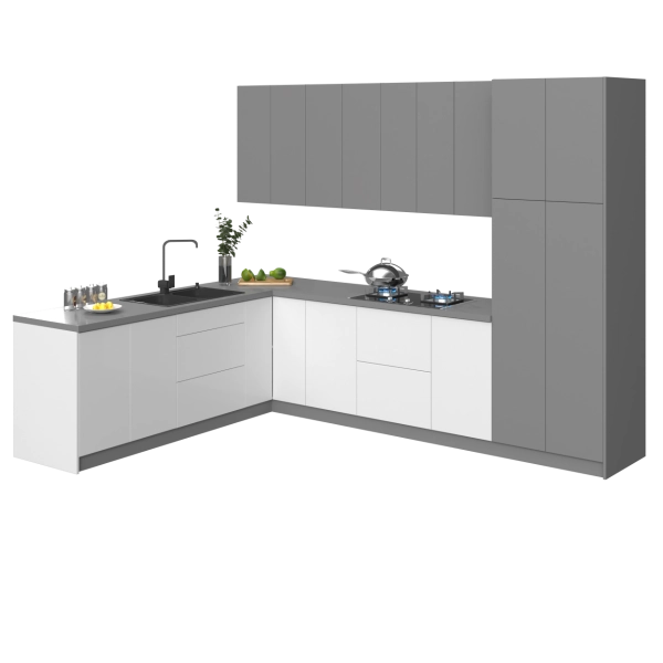 Kitchen Harmony Collection White Gloss & Gray Color Base Size 8x10Ft Wide