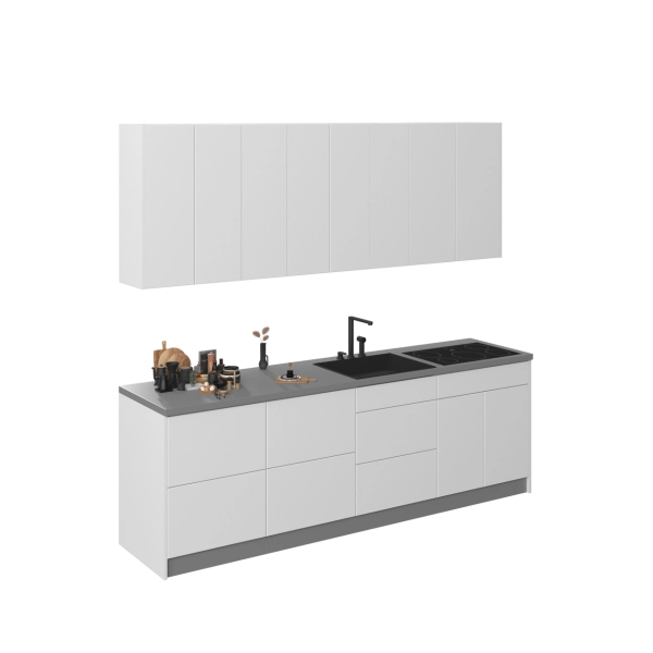 Kitchen Fusion Collection White Gloss Color Base Size 8.5Ft Wide