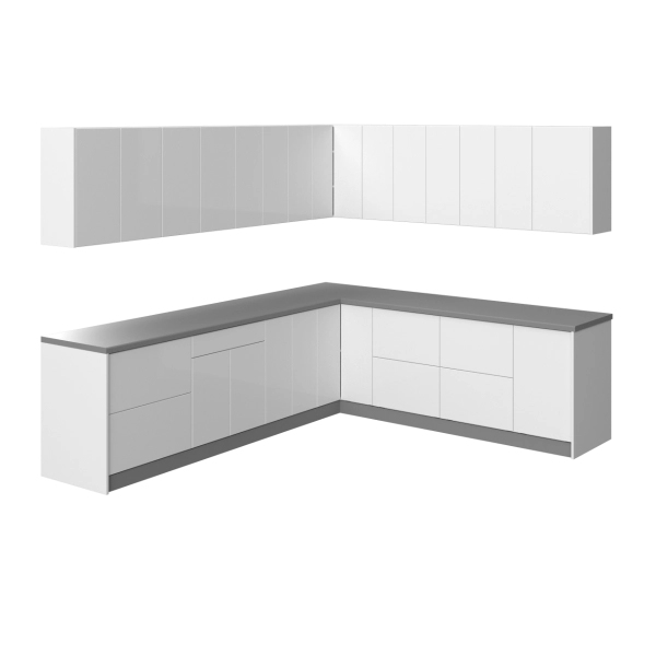 Kitchen Modern Collection White Gloss Color Base Size 10x8,5Ft Wide