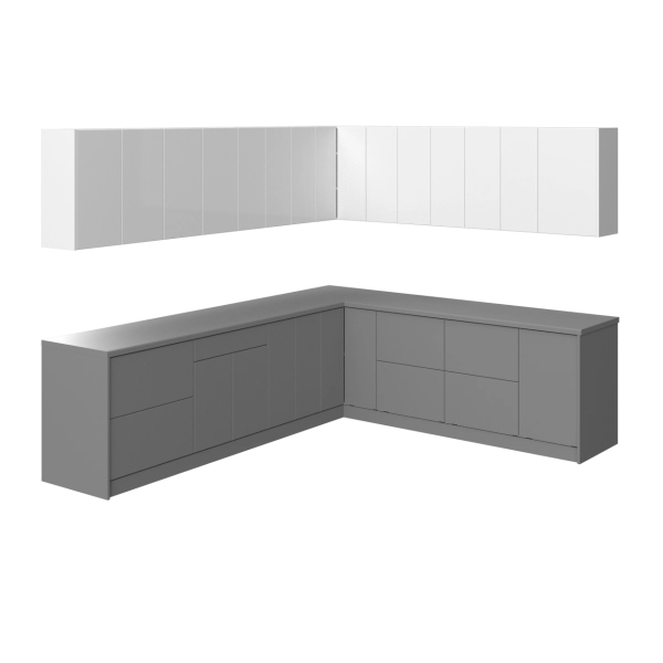 Kitchen Modern Collection Gray & White Gloss Color Base Size 10x8,5Ft Wide