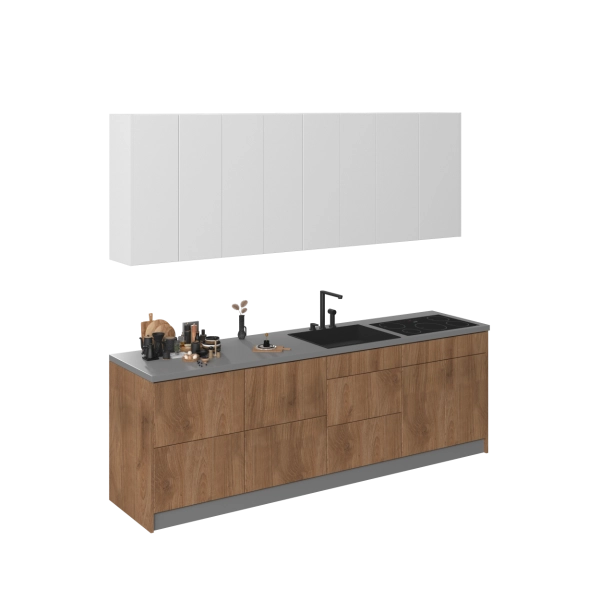 Kitchen Fusion Collection Natural Teak & White Gloss Color Base Size 8.5Ft Wide