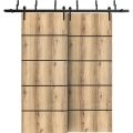 Barn Bypass Doors with 6.6ft Hardware | Planum 0015 Matte Grey and Aluminum Strips | Sturdy Heavy Duty Rails Kit Steel Set | Double Sliding Door-56" x 80" (2* 28x80) Oak