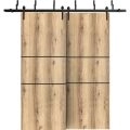 Sliding Closet Barn Bypass Doors | Planum 0014 White Silk and Aluminum Strips | Sturdy Top Mount 6.6ft Rails Hardware Set | Wood Solid Bedroom Wardrobe Doors Oak