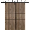 Sliding Closet Barn Bypass Doors | Planum 0014 White Silk and Aluminum Strips | Sturdy Top Mount 6.6ft Rails Hardware Set | Wood Solid Bedroom Wardrobe Doors Walnut