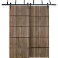 Barn Bypass Doors with 6.6ft Hardware | Planum 0015 Matte Grey and Aluminum Strips | Sturdy Heavy Duty Rails Kit Steel Set | Double Sliding Door-56" x 80" (2* 28x80) Walnut