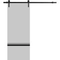 Sliding Barn Door with Hardware | Planum 0012 Walnut and Aluminum Strips | 6.6FT Rail Hangers Sturdy Set | Modern Solid Panel Interior Doors-30" x 84" Matte Grey