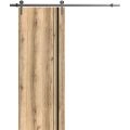 Sliding Barn Door with 6.6ft Hardware | Planum 0011 Walnut and Aluminum Strips | Rail Hangers Sturdy Silver Set | Modern Solid Panel Interior Doors-30" x 80" Oak