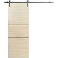 Sliding Barn Door with 6.6ft Hardware | Planum 0014 Matte Grey and Aluminum Strips | Rail Hangers Sturdy Silver Set | Modern Solid Panel Interior Doors Natural Veneer