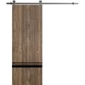 Sliding Barn Door with 6.6ft Hardware | Planum 0012 Concrete and Aluminum Strips | Rail Hangers Sturdy Silver Set | Modern Solid Panel Interior Doors-36" x 80" Walnut