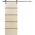 Sliding Barn Door with 6.6ft Hardware | Planum 0015 Oak and Aluminum Strips | Rail Hangers Sturdy Silver Set | Modern Solid Panel Interior Doors Natural Veneer