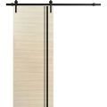 Sliding Barn Door with Hardware | Planum 0011 Oak and Aluminum Strips | 6.6FT Rail Hangers Sturdy Set | Modern Solid Panel Interior Doors Natural Veneer