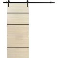 Sliding Barn Door with Hardware | Planum 0015 Walnut and Aluminum Strips | 6.6FT Rail Hangers Sturdy Set | Modern Solid Panel Interior Doors-28" x 96" Natural Veneer