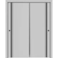 Sliding Closet Bypass Doors | Planum 0011 Natural Veneer and Aluminum Strips | Sturdy Rails Moldings Trims Hardware Set | Wood Solid Bedroom Wardrobe Doors Matte Grey