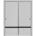 Sliding Closet Bypass Doors | Planum 0012 Natural Veneer and Aluminum Strips | Sturdy Rails Moldings Trims Hardware Set | Wood Solid Bedroom Wardrobe Doors Matte Grey