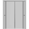 Sliding Closet Bypass Doors | Planum 0016 Matte Grey and Aluminum Strips | Sturdy Rails Moldings Trims Hardware Set | Wood Solid Bedroom Wardrobe Doors Matte Grey