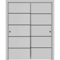Sliding Closet Bypass Doors | Planum 0015 Ginger Ash and Aluminum Strips | Sturdy Top Mount Rails Moldings Trims Hardware Set | Wood Solid Bedroom Wardrobe Doors -64" x 80" (2* 32x80) Matte Grey
