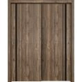 Sliding Closet Bypass Doors | Planum 0011 Natural Veneer and Aluminum Strips | Sturdy Rails Moldings Trims Hardware Set | Wood Solid Bedroom Wardrobe Doors Walnut