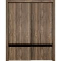 Sliding Closet Bypass Doors | Planum 0012 Natural Veneer and Aluminum Strips | Sturdy Rails Moldings Trims Hardware Set | Wood Solid Bedroom Wardrobe Doors Walnut