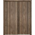 Sliding Closet Bypass Doors | Planum 0016 Matte Grey and Aluminum Strips | Sturdy Rails Moldings Trims Hardware Set | Wood Solid Bedroom Wardrobe Doors Walnut