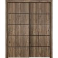 Sliding Closet Bypass Doors | Planum 0015 Ginger Ash and Aluminum Strips | Sturdy Top Mount Rails Moldings Trims Hardware Set | Wood Solid Bedroom Wardrobe Doors -64" x 80" (2* 32x80) Walnut